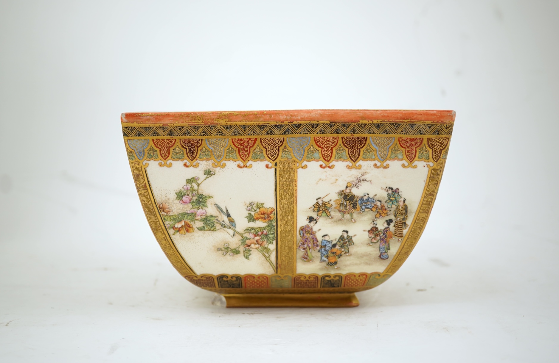 A Japanese Satsuma square bowl, signed Ryozan, Meiji period